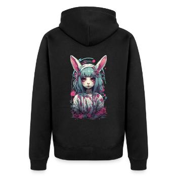 Anime eGirl Kemonomimi Bunny Goth Girl Aesthetic - Unisex Premium Organic Zip Hoodie - black - Back - Nico (187cm)