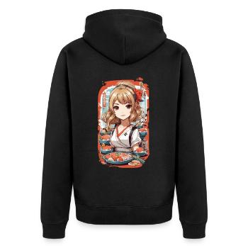 Kawaii Anime Sushi Master Girl Manga Design - Veste à capuche bio Premium Unisexe - noir - Dos - Nico (187cm)