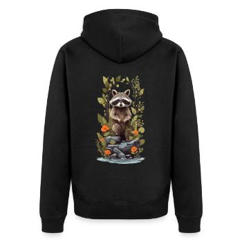 Süßer Waschbär Goblincore Natur Illustration - Unisex Premium Bio Zip Hoodie - Schwarz - Hinten - Nico (187cm)