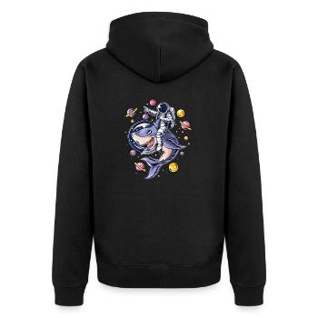Astronaut surft mit seinem Hai durchs Universum - Unisex Premium Bio Zip Hoodie - Schwarz - Hinten - Nico (187cm)