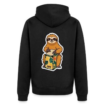Cajon-Schlagzeuger - Unisex Premium Bio Zip Hoodie - Schwarz - Hinten - Nico (187cm)