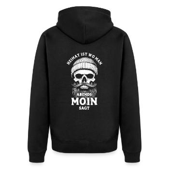 Heimat ist wo man abends moin sagt - Totenkopf - Unisex Premium Bio Zip Hoodie - Schwarz - Hinten - Nico (187cm)
