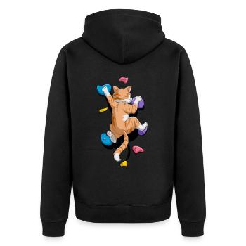 Lustige Boulder-Katze Felsenkletterns - Unisex Premium Bio Zip Hoodie - Schwarz - Hinten - Nico (187cm)