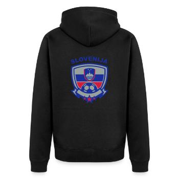 Fußball Emblem (Slovenija) - Unisex Premium Bio Zip Hoodie - Schwarz - Hinten - Nico (187cm)
