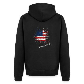America Splash Vintage - Unisex Premium Bio Zip Hoodie - Schwarz - Hinten - Nico (187cm)