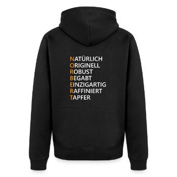 Norbert Name Geschenk - Unisex Premium Bio Zip Hoodie - Schwarz - Hinten - Nico (187cm)