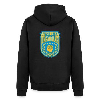 fight like ukrainians Zitat - Unisex Premium Bio Zip Hoodie - Schwarz - Hinten - Nico (187cm)
