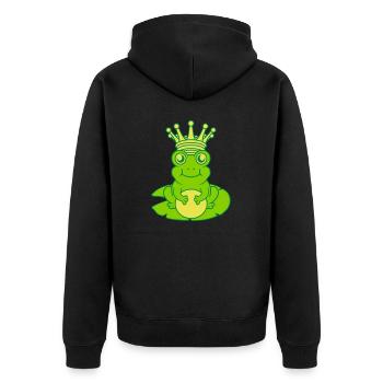 Frog King sits Water Lily Seeblatt - Unisex Premium Organic Zip Hoodie - black - Back - Nico (187cm)