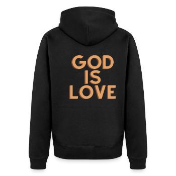 Gott ist Liebe - Christliches Zitat - Unisex Premium Bio Zip Hoodie - Schwarz - Hinten - Nico (187cm)