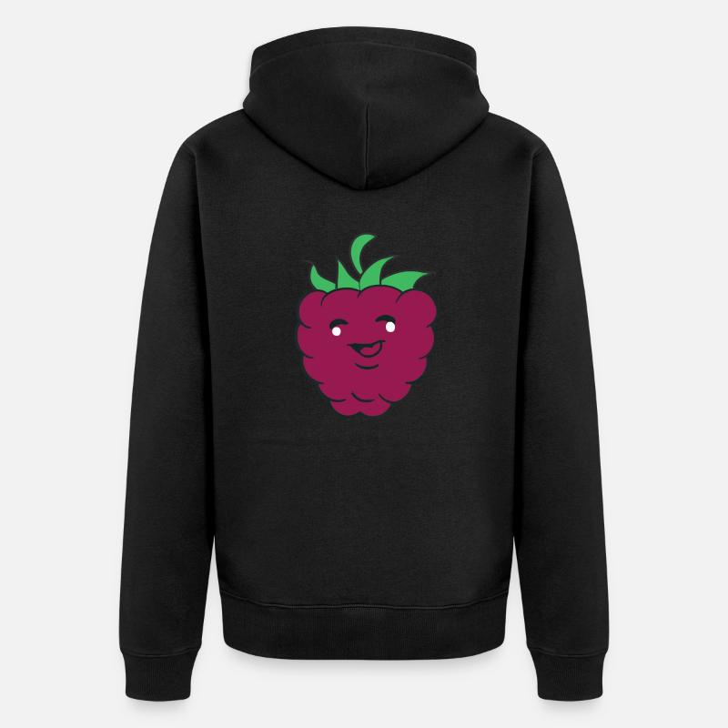 Himbeere mit Lächeln Gesicht Geschenkidee - Unisex Premium Bio Zip Hoodie - Schwarz