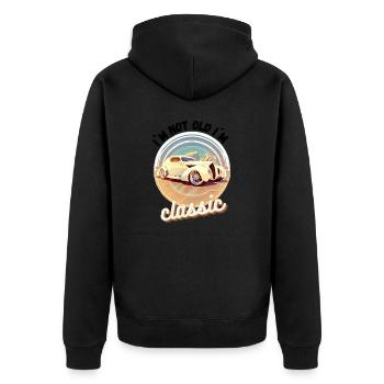 classic not old - Unisex Premium Organic Zip Hoodie - black - Back - Nico (187cm)
