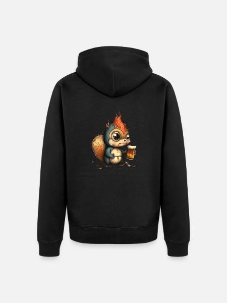 Funny punk squirrel with beer - Unisex Premium Organic Zip Hoodie - black