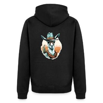 Noki the Lama - Unisex Premium Organic Zip Hoodie - black - Back - Nico (187cm)