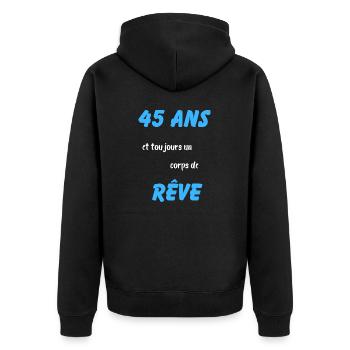45 ans et toujours un corps de rêve - Veste à capuche bio Premium Unisexe - noir - Dos - Nico (187cm)