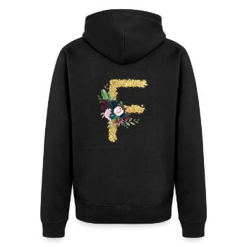 Buchstabe f gold floral - Unisex Premium Bio Zip Hoodie - Schwarz - Hinten - Nico (187cm)