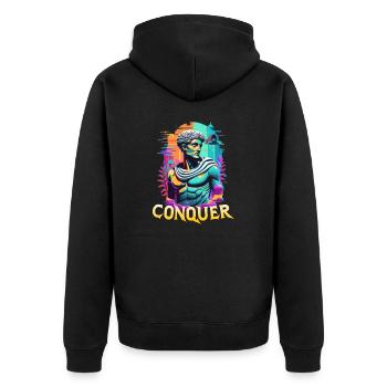 Conquer - Mythologie grecque épique - Hard Work Fitness - Veste à capuche bio Premium Unisexe - noir - Dos - Nico (187cm)