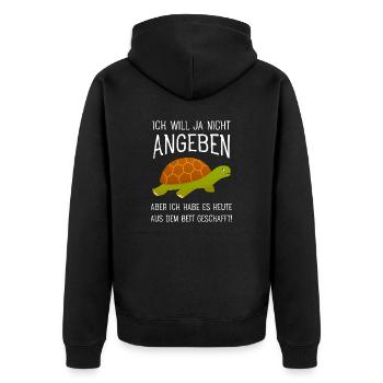 Ich Will Ja Nicht Angeben - Schildkröte Morgen - Unisex Premium Bio Zip Hoodie - Schwarz - Hinten - Nico (187cm)