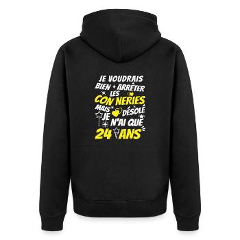 conneries 24 ans / humour anniversaire 24 ans - Veste à capuche bio Premium Unisexe - noir - Dos - Nico (187cm)