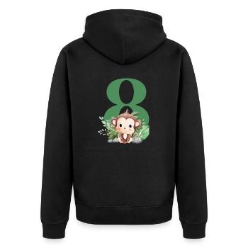Affensafari zum 8. Geburtstag - Unisex Premium Bio Zip Hoodie - Schwarz - Hinten - Nico (187cm)