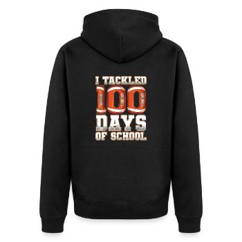 Ich habe 100 Tage Schulfußball in Angriff genommen - Unisex Premium Bio Zip Hoodie - Schwarz - Hinten - Nico (187cm)