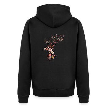 Hirsch aus Blumen - Unisex Premium Bio Zip Hoodie - Schwarz - Hinten - Nico (187cm)