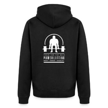 Powerlifting Deadlift Gym | Train For The Gain - Unisex Premium Organic Zip Hoodie - black - Back - Nico (187cm)