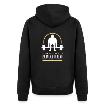 Powerlifting Squat Bench Deadlift Gym and Workout - Unisex Premium Organic Zip Hoodie - black - Back - Nico (187cm)