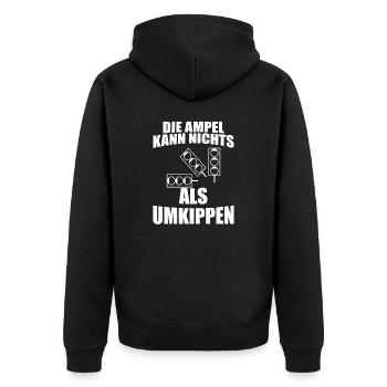 Ampel Regierung Scholz Baerbock Habeck Grüne SPD - Unisex Premium Bio Zip Hoodie - Schwarz - Hinten - Nico (187cm)