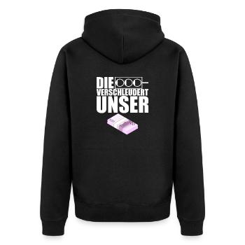 Ampel Regierung Scholz Baerbock Habeck Grüne SPD - Unisex Premium Bio Zip Hoodie - Schwarz - Hinten - Nico (187cm)