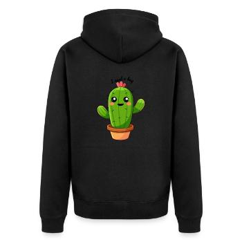 Kaktus i need a hug - Unisex Premium Bio Zip Hoodie - Schwarz - Hinten - Nico (187cm)