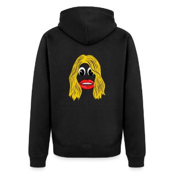 Blonde Frau mit Lippenstift - Unisex Premium Bio Zip Hoodie - Schwarz - Hinten - Nico (187cm)