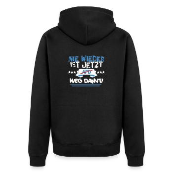 AfD stoppen gegen rechts Demokratie verteidigen - Unisex Premium Bio Zip Hoodie - Schwarz - Hinten - Nico (187cm)