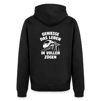 Genieße das Leben in vollen Zügen - Bierflasche - Unisex Premium Bio Zip Hoodie - Schwarz - Hinten - Nico (187cm)