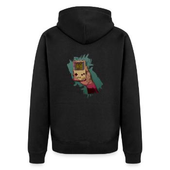 go back - Unisex Premium Bio Zip Hoodie - Schwarz - Hinten - Nico (187cm)