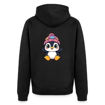 Pingouin charmant avec bonnet rose et pois - Veste à capuche bio Premium Unisexe - noir - Dos - Nico (187cm)