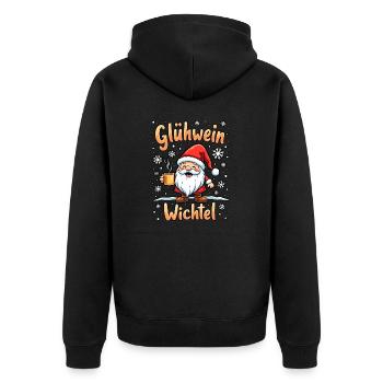 Weihnachten EIN GLÜHWEIN WICHTEL ZWEI GLÜHWEIN - Unisex Premium Bio Zip Hoodie - Schwarz - Hinten - Nico (187cm)