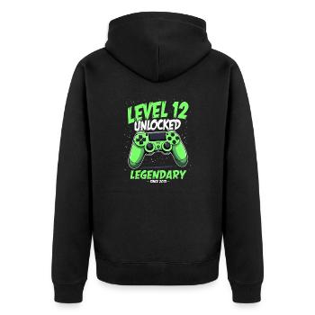 Level 12 Birthday Boy Gamer 12th Birthday - Unisex Premium Organic Zip Hoodie - black - Back - Nico (187cm)