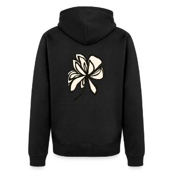 Blumige Schlichtheit - zeitloses Design - Unisex Premium Bio Zip Hoodie - Schwarz - Hinten - Nico (187cm)