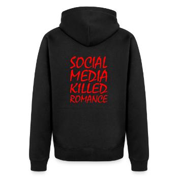 social media killed romance - Unisex Premium Bio Zip Hoodie - Schwarz - Hinten - Nico (187cm)