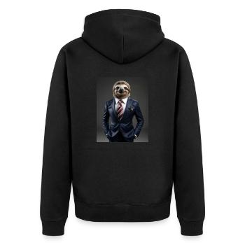 Business Man Faultier - Unisex Premium Bio Zip Hoodie - Schwarz - Hinten - Nico (187cm)