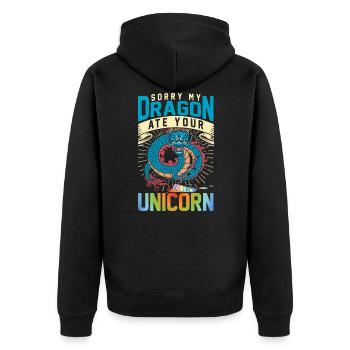 Sorry My Dragon Ate Your Unicorn Funny Fantasy - Unisex Premium Bio Zip Hoodie - Schwarz - Hinten - Nico (187cm)