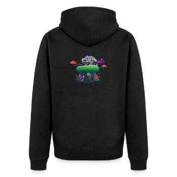 Neon Chameleon on Mushroom Rock - Unisex Premium Organic Zip Hoodie - black - Back - Nico (187cm)