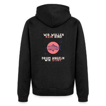wir wollen kein Rind, drum angeln wir Stint - Unisex Premium Bio Zip Hoodie - Schwarz - Hinten - Nico (187cm)