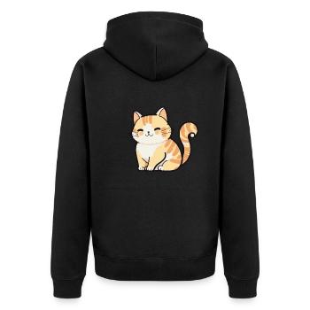 Illustration Comic Cute Kawaiikleines Kitten Katze - Unisex Premium Bio Zip Hoodie - Schwarz - Hinten - Nico (187cm)