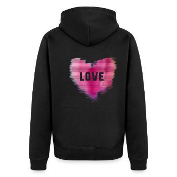 herzen,herz,liebe, love,rot, psychedelisch,pink - Unisex Premium Bio Zip Hoodie - Schwarz - Hinten - Nico (187cm)