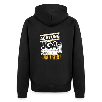 JGA (Achtung) - Unisex Premium Bio Zip Hoodie - Schwarz - Hinten - Nico (187cm)