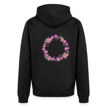 leer,blumen,blumenkranz,floral,illustration,pink - Unisex Premium Bio Zip Hoodie - Schwarz - Hinten - Nico (187cm)