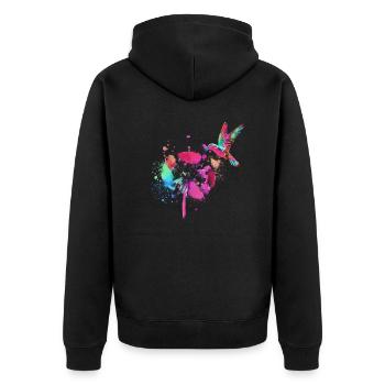 kolibri,graffiti ,malerei, blumen,vogel,blume,bunt - Unisex Premium Bio Zip Hoodie - Schwarz - Hinten - Nico (187cm)