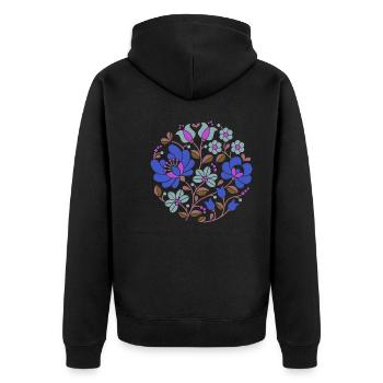 Fleurs hongroises, bleu, fleurs colorées, vrilles, fleur - Veste à capuche bio Premium Unisexe - noir - Dos - Nico (187cm)
