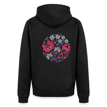 ungarische Blumen , rot, bunte blumen,ranke,blume - Unisex Premium Bio Zip Hoodie - Schwarz - Hinten - Nico (187cm)